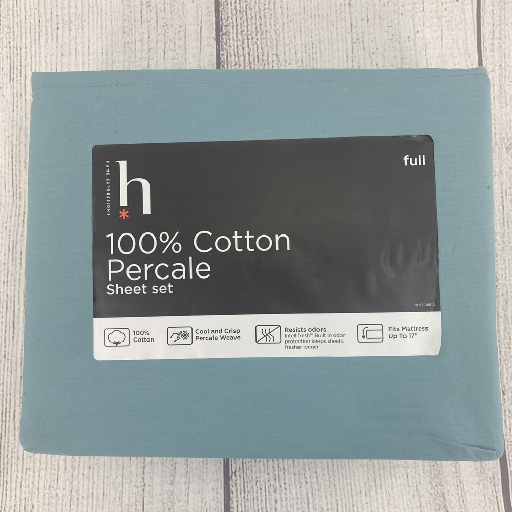 Home Expressions Sheet Set FULL Cameo Blue Cool Crisp 100% Cotton Percale